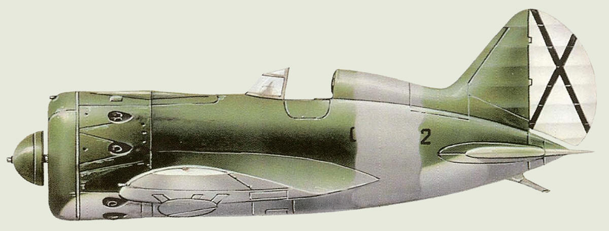 И-16 тип 10, захваченный франкистами в 1939 году и включённый в состав их авиации. Опознавательные знаки и тактические номера республиканской авиации закрашены.