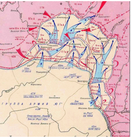Боевые действия на южном фасе Курского выступа на оборонительном этапе.